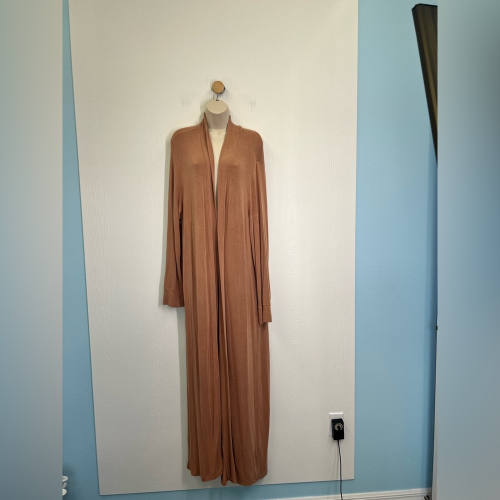 Skims - Cotton Umber Long Sleeve Poplin Tie Front Sleep Robe Size Medium - Picture 2 of 9